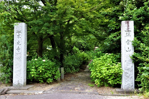 写真: 本光寺入り口の石畳みの坂