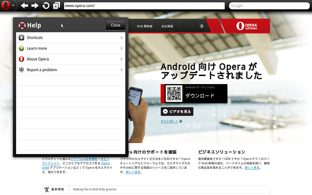 写真: Opera Mobile for Windows：ヘルプ