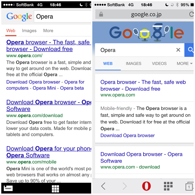 Opera Coast 4.40 &amp; Mini 10.2：Google Search Result - 1