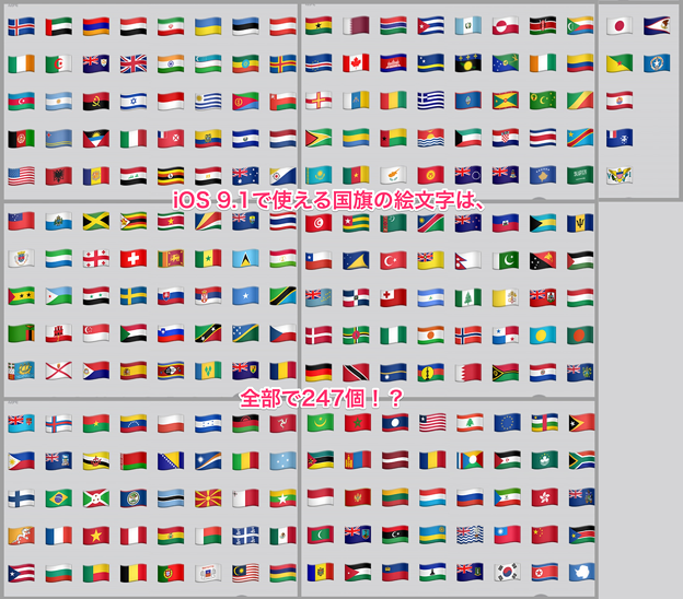 iOS 9.1で使える国旗の絵文字は、全部で247個！？ - 1