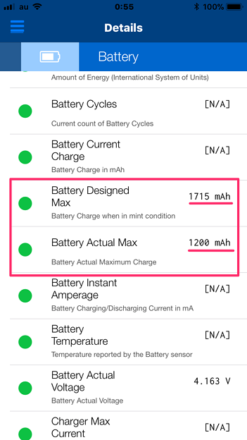 iPhoneの状況が分かるアプリ「Lirum デバイス 情報 Lite」 - 1：バッテリーがかなりへたってる？？