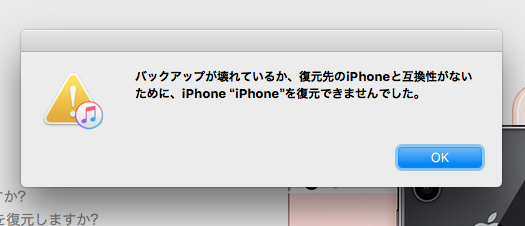 写真: 新しいiPhoneへのバックアップからの復元、最新OSにしてないと「復元できない」とアラートが！