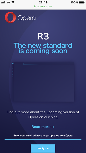 写真: 新しいOpera Developer「R3」のリリース告知ページ
