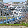 写真: 銀色が鮮やかな庄内川に架かる送水管の橋 - 3