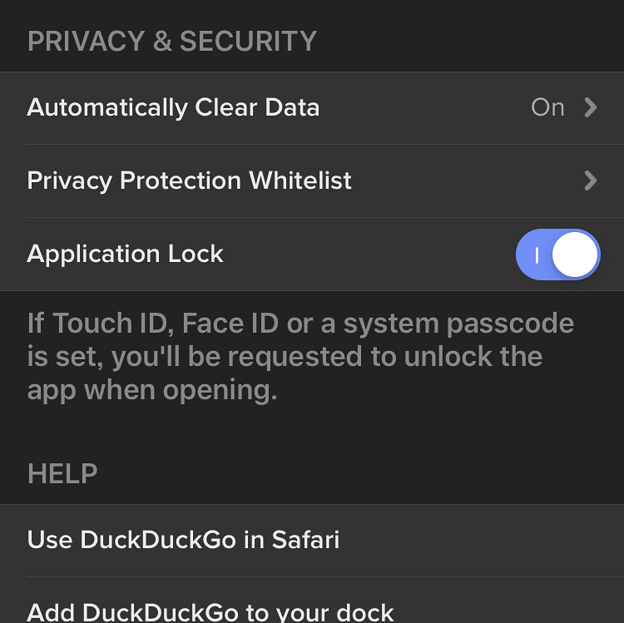DuckDuckGo Privacy Browser：Touch IDやFace IDで起動をロック可能 - 2：設定