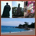 写真: 龍馬像と桂浜。