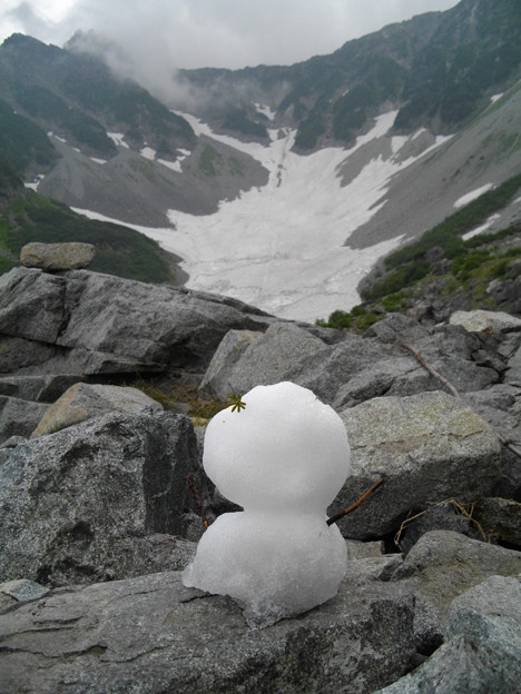 写真: 遠くを眺める、夏の雪だるま