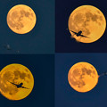 赤い月と飛行機コラージュ