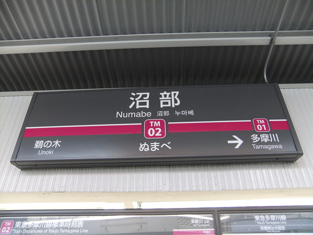 写真: #TM02 沼部駅　駅名標【上り】