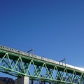 写真: 朝日を浴びて輝く211系＠新桂川橋梁