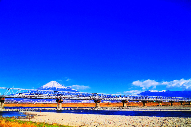 写真: 東海道新幹線 富士川橋梁 新幹線500系電車