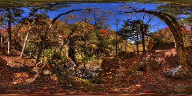 写真: 梅ヶ島温泉　紅葉　360度パノラマ写真(4)　「三段の滝」 HDR