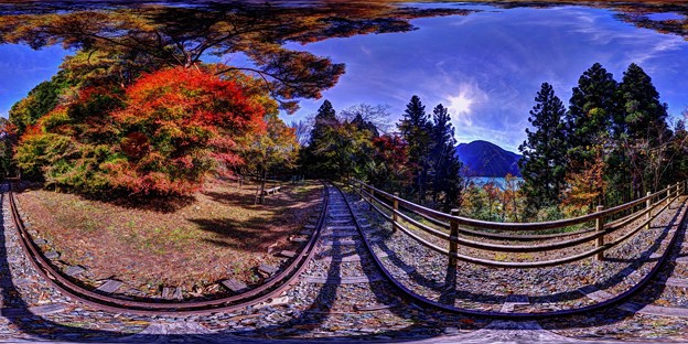 写真: 紅葉、井川湖畔遊歩道　360度パノラマ写真(2)