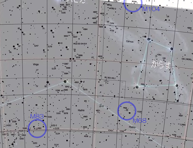 写真: M104M68M83の位置　滝星図+Yahooきっず