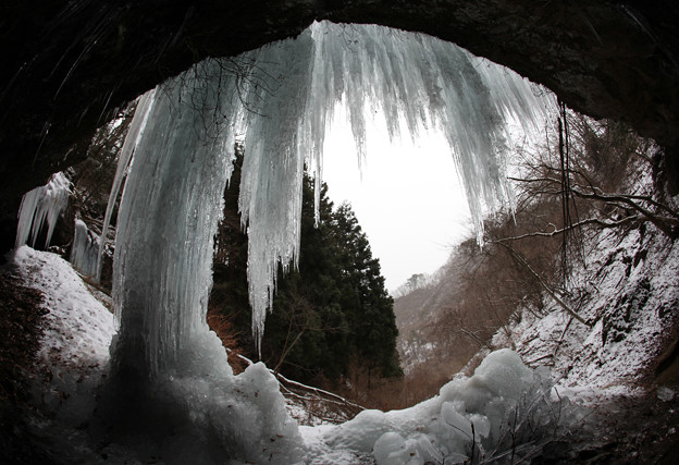 写真: 洞窟の氷柱滝