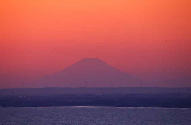 写真: 飯岡刑部岬から望む富士山