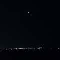 写真: ヒロさんの「街の灯」を観た帰り道。 薄い雲の向こうの月と、 街の灯