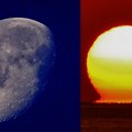 写真: コラージュ ＞：＜ 月とダルマ太陽