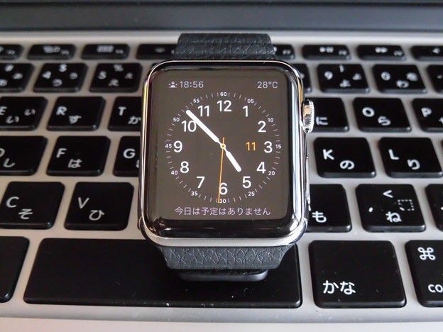 Apple Watch 42mmステンレススチールケース ブラックレザーループ