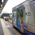 写真: s7190_泊駅2番ホームで同一線路上に2列車が入線_あいの風列車接近