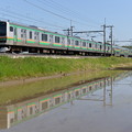 写真: 東北本線普通列車 水面にどう映るか練習