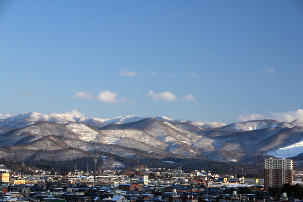 写真: 冬晴れの里山