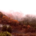 写真: 霧に包まれる山風景