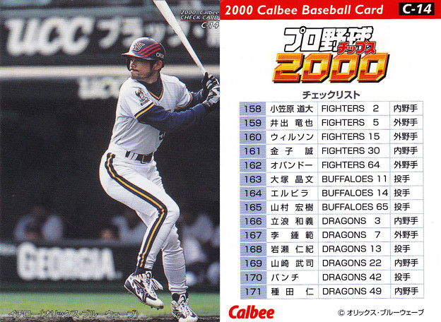 写真: プロ野球チップス2000C-14チェックリスト（イチロー）