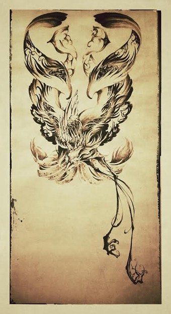 写真: タトゥー 大阪 刺青デザイン 鳳凰 水墨画 phoenix japanesestyle