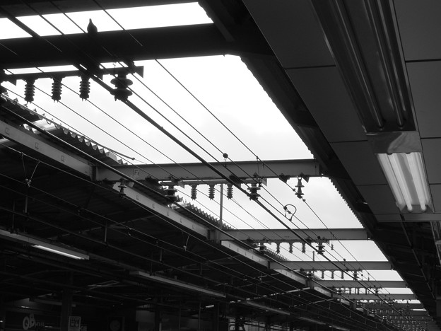 写真: 駅舎　電線はしる