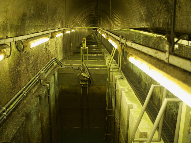 出口からトンネル魚道を見下ろす