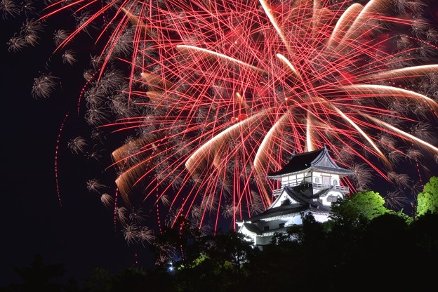 写真: 犬山城と花火?