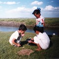トリオ・ロス・ニーニョス　　ﾓﾝｺﾞﾙ　Orkhon river,Mongolia　＊草原の遊びに耽る子供らに短き夏の過ぎゆかんとす