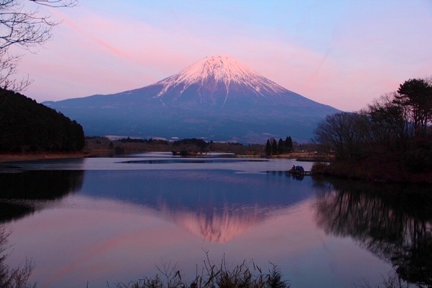 写真: 1月28日田貫湖からの夕方富士山〜ちょっとピンク(^ ^)