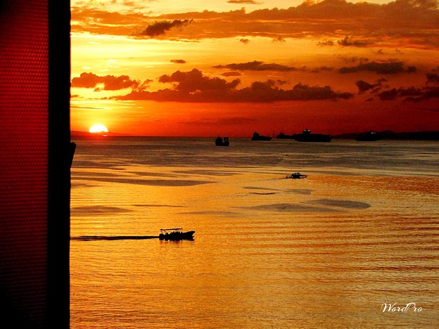 写真: マニラ湾今日の夕陽