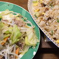 Photos: レンチンピラフと牛肉野菜炒め