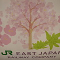 写真: E3系L6編成ロゴマーク、桜とふきのとう