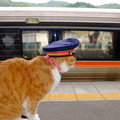 写真: 列車、発車いたします。