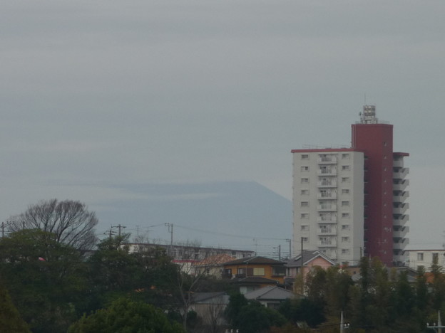 写真: 頭が隠れた富士山