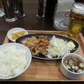 東秀  生姜焼き定食+生ビール イベントの後生ビールはうめえな〜d=(^o^)=b
