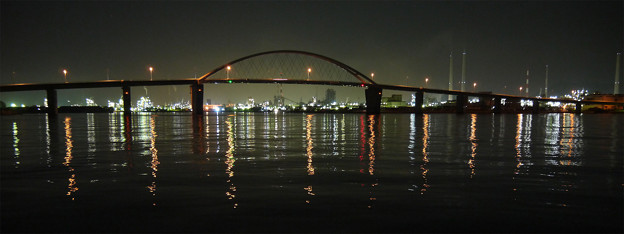 周南夜景＠福川漁港から見た周南大橋