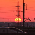 夕陽と北陸新幹線
