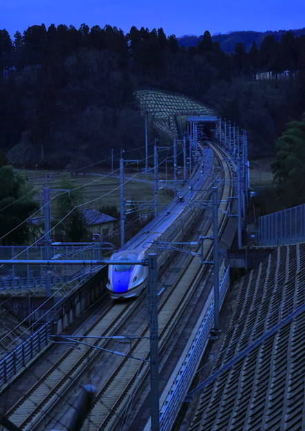 写真: 夕暮れの北陸新幹線
