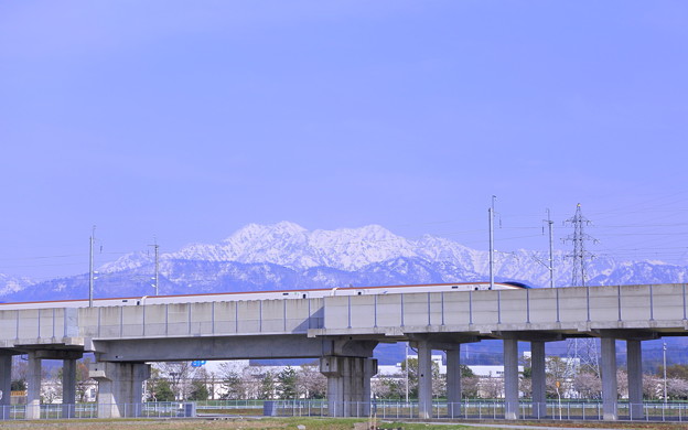 写真: 立山連峰と北陸新幹線