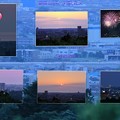卯辰山から夕陽と花火　北陸新幹線