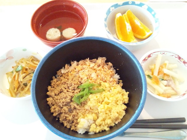写真: １月２０日昼食(三色丼) #病院食