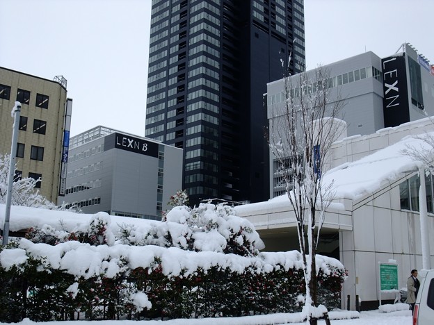 ドカ雪＠JR新潟駅南口０１　2009-12-17　新潟駅周辺は、紫鳥線の辺りより積雪量が少ない。　Exifなし