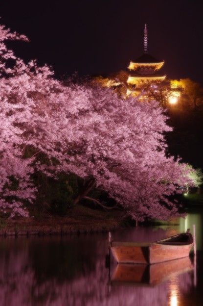 写真: 静寂な三溪園の夜 夜桜と三重塔・・20140402