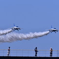 写真: 航空ページェント。。ブルーインパルス2機並んでローパス飛行。。
