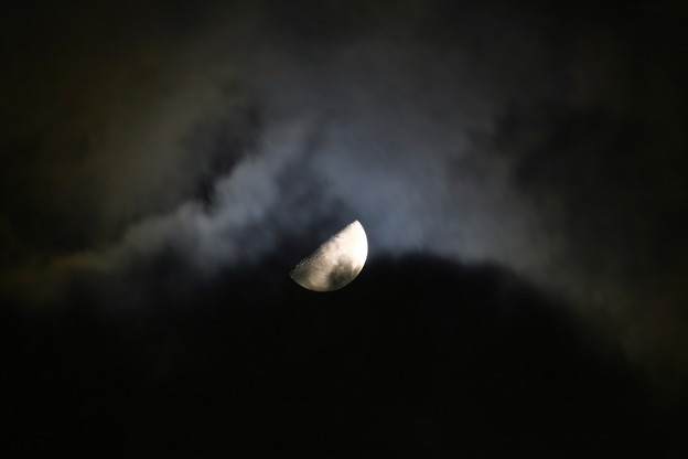写真: 半月（8.665夜）雲隠れ